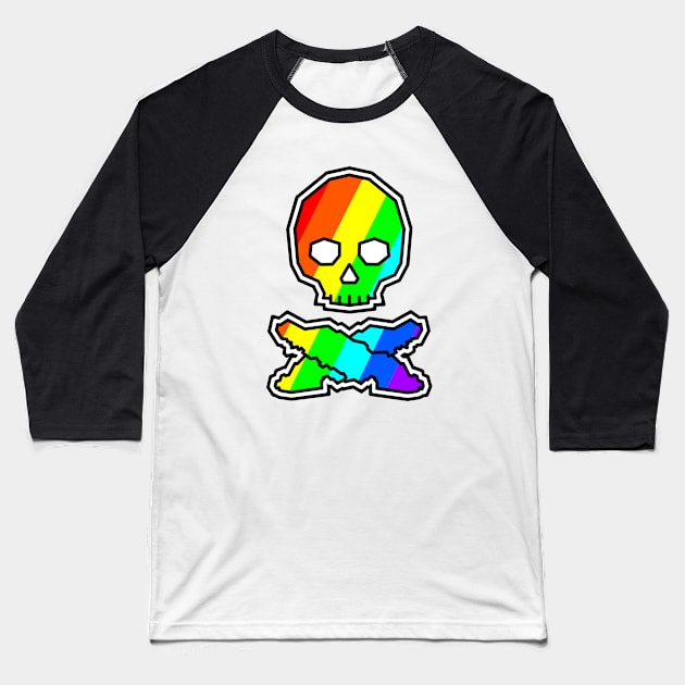 Vancouver Island Skull and Cross Bones - Colourful Rainbow Jolly Roger - Vancouver Island Baseball T-Shirt by City of Islands